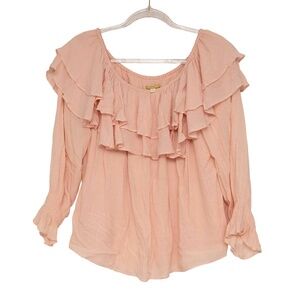Gianni Bini Pink Ruffle Long Sleeve Feminine Light Weight Top Sz Large Tunic